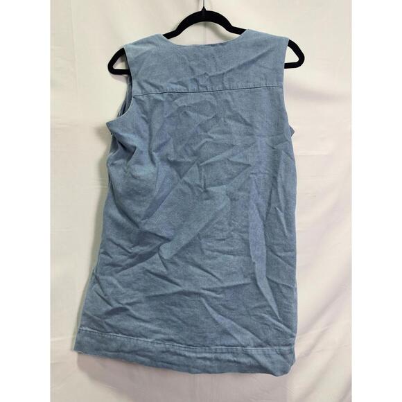 English Factory Blue Denim Lace Up Mini Dress Size M with Paint Chipping on Ring - Picture 4 of 7